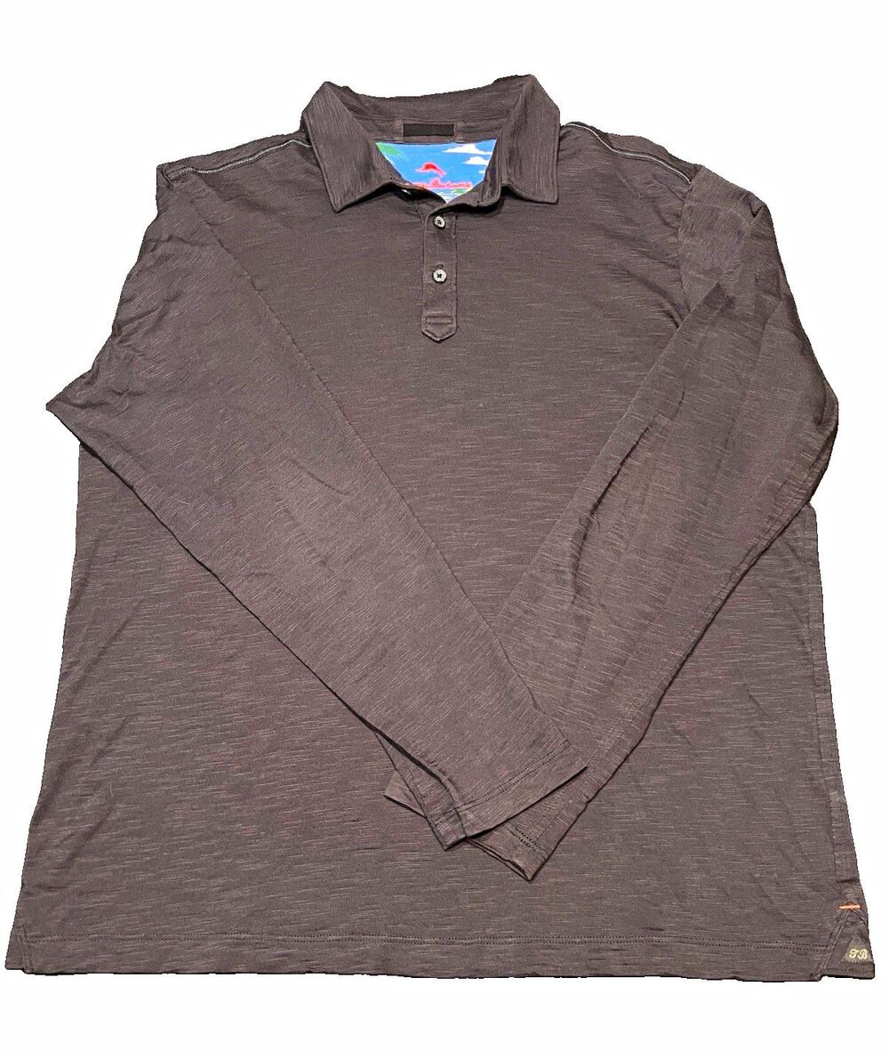 Tommy Bahama Men's Pima Cotton Long Sleeve Polo Black See Measurements